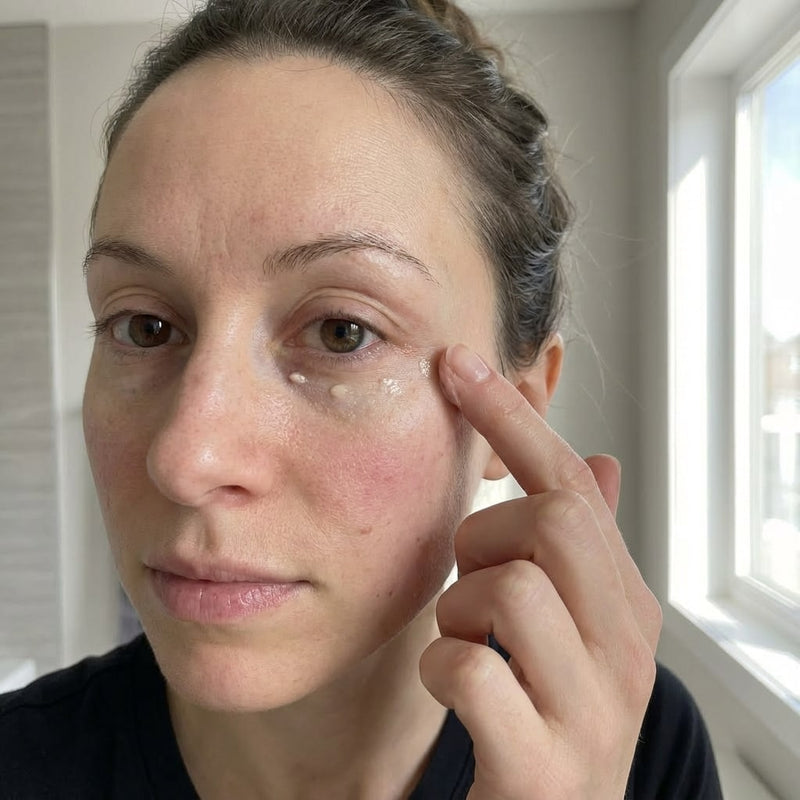 2. Apply a pea-sized amount and gently pat into the eye area